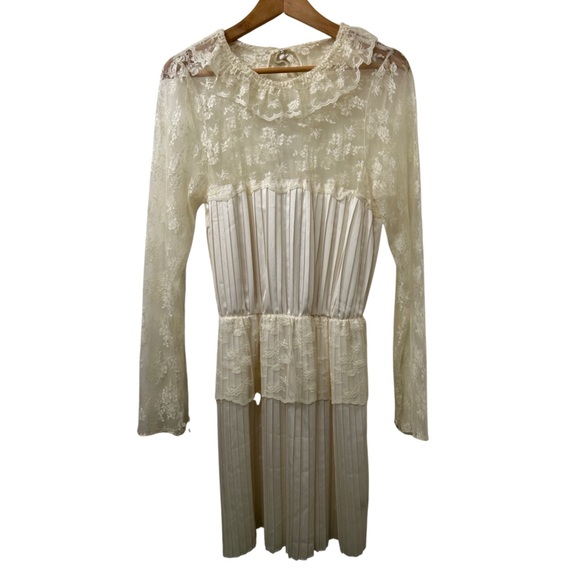 NWT Free People Lace Victorian Pleated Long Sleeve Mini Dress Woman’s 10 - Picture 2 of 8